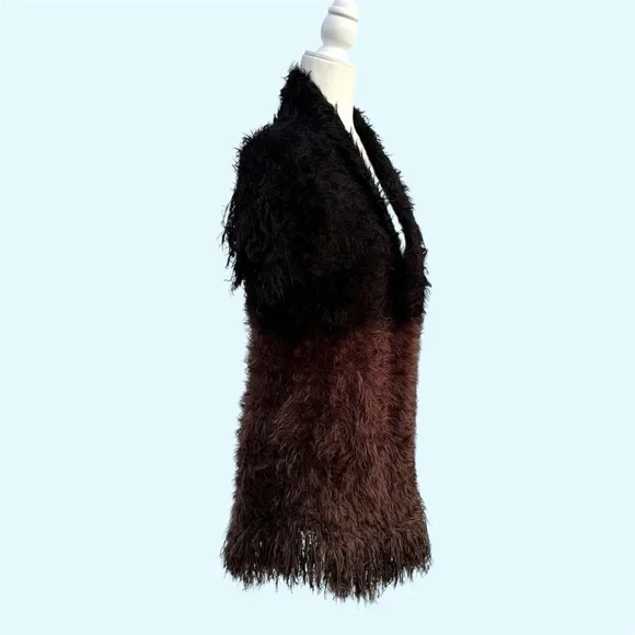 Ethyl Faux Fur Black and Brown Ombré Open Front Cardigan Sweater Vest, Women’s M - Picture 2 of 7